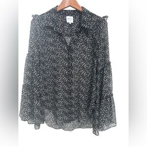 Misa Los Angeles Chiffon Long Sleeve Blouse Black and White Polka Dot